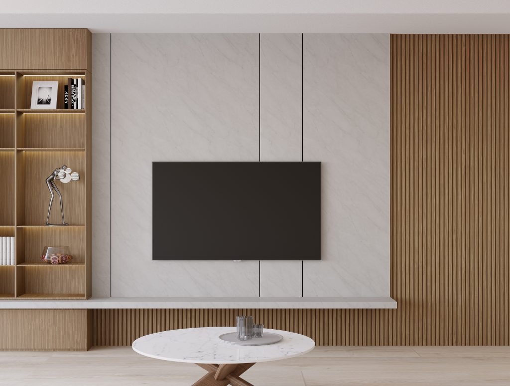 JV1105M (Marble Wall) SQ1720T (Wood Fluted Panels)