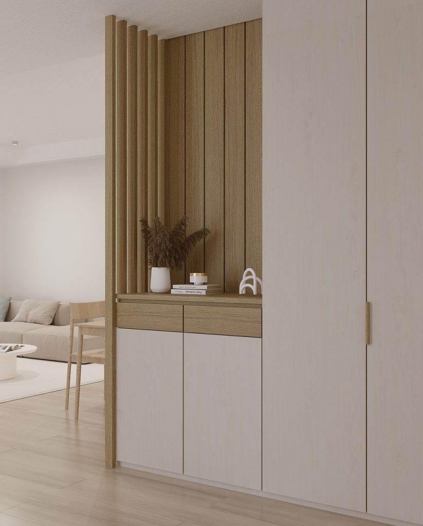 PG5883MT (Wood Fluted Panels), PG7807VF (White Cabinet)
