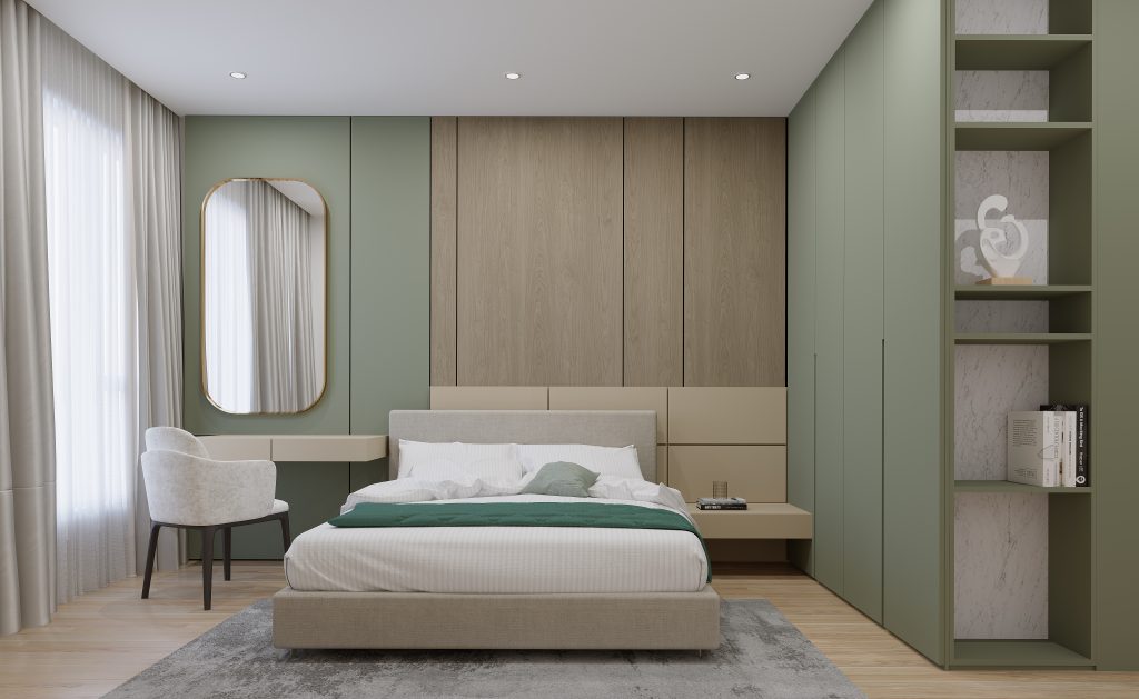 bedroom sage green laminates